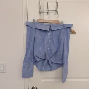 Off shoulder cotton stripe shirt